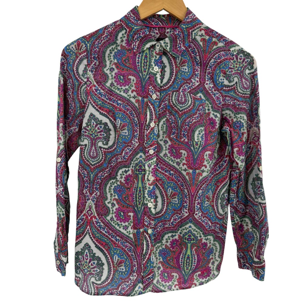 Talbots‎ Petites Pink Blue Paisley Cotton Button Down Shirt SP Coastal Grandma